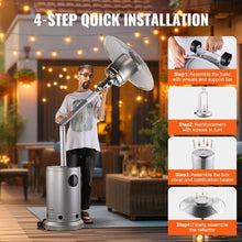50,000 BTU Propane Patio Heater Hammered Metal Round Table & Wheels (Silver)