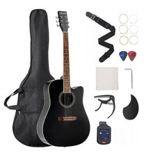41 Inch Cutaway Acoustic Guitar Bundle with Gig Bag Tuner Capo & Accessories (Black)
