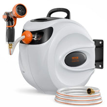 130 ft Retractable Hose Reel 1/2" Wall-Mounted Garden Hose Reel with 9-Pattern Nozzle & Auto Rewind