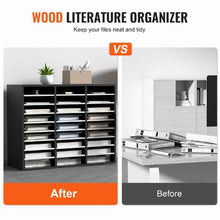 27-Compartment Wood Literature Organizer with Adjustable Shelves MDF Mail Center (Black & White)