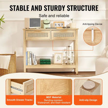 Rattan Console Table with 2 Drawers & Sliding Door