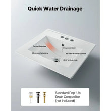 20.08" x 18.31" Rectangular Semi-Recessed Bathroom Sink White Ceramic Basin with Overflow 3-Hole Faucet