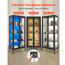 66-Inch Lighted Display Cabinet with Glass Door 4-Tier Curio Cabinet with Adjustable Shelves