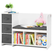 Kids Reading Nook Bench with Bookshelf & Cushion (White)