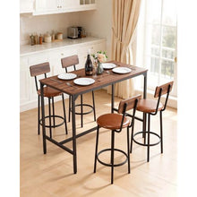 5-Piece Bar Table Set, 47″ Rectangular Pub Table with 4 Stools, Rounded Edges Walnut & (Black)