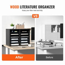12 Compartments Wood Literature Organizer with Removable Shelves Mailboxes Slot for Office Home Classroom