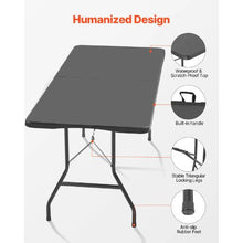 6 Ft Heavy Duty Folding Table – Portable Fold-in-Half Utility Table with Handle (Black)