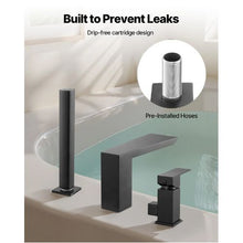 Roman Tub Faucet 3-Hole Waterfall Bathtub Faucet Set Shower Head Deck-Mount (Matte Black)