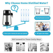 1.1 Gal Water Distiller 0.4 Gal/H 1750W 304 Stainless Steel Countertop Maker Dual Temp Display Glass Carafe & 3 Carbon Packs - (Silver)