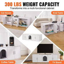 57.9-Inch Cat Litter Box Enclosure for 2 Cats Hidden Double-Room Wooden Cabinet Fits Most Litter Boxes (White)