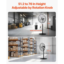 24-Inch Industrial Pedestal Fan - 85° Oscillating 3-Speed Adjustable Standing Fan (Black)