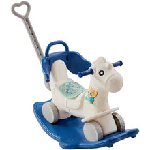 4-in-1 Rocking Horse for Toddlers Ride-on Toy with Balance Board & Wheels (Blue)