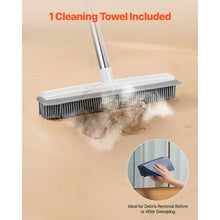 Pet Hair Removal Broom with Adjustable Handle & Built-in Squeegee for Furniture & Floors