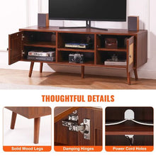 55 Inch Rattan TV Stand Cabinet with Adjustable Shelves for Living Room Console (Walnut)