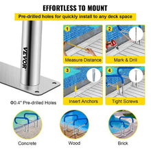 32 x 22.5 In Pool Handrail 304 Stainless Steel Stair Rail 375 lb Capacity Quick Mount Base Plate