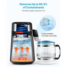 4L Water Distiller 1.1 Gallon Pure Water Purifier for Home 750W Distilled Maker with Glass Pot & Stainless Steel Interior - (Grey)
