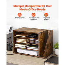 4 Compartments Literature Organizer with Detachable Shelves Wooden Mailbox Sorter  for File Document Paper (Brown)
