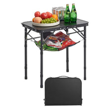 24x16 In Adjustable Folding Camping Table – Aluminum Side Table with Mesh Shelf & Handle (Black)
