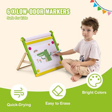 2-in-1 Wooden Art Easel for Kids Double-Sided Whiteboard & Chalkboard Adjustable Foldable Drawing Board with Accessories