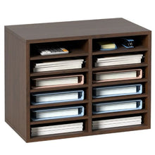 12-Compartment Wooden Literature Organizer with Adjustable Shelves for Office & Home (Brown)