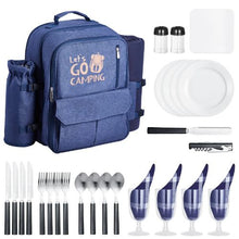 4 Person Picnic Backpack Insulated Cooler Compartment wid Bottle/Wine Holder for Hiking Camping Navy Blue