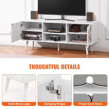 Rattan TV Stand for 55 Inch TV Boho Mid Century Modern TV Cabinet with Adjustable Shelves (White)