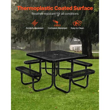 Outdoor Picnic Table Set 45.7" Square Patio Table with Benches Heavy-Duty Steel Umbrella Hole Weather-Resistant (Black)