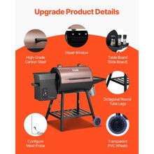 8-in-1 Wood Pellet Grill Smoker 456 sq. in. with Digital Controller Meat Probe 500°F Max – (Black)