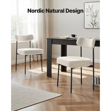 Boucle Dining Chairs with Curved Backrest and Black Metal Legs for Dining Table&Kitchen Table (Set of 2)