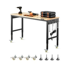 60-Inch Adjustable Workbench 2000 LBS Capacity Oak Top Power Outlet Wheels & Pegboard