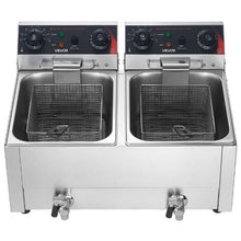 Commercial Electric Deep Fryer 3500W Dual Tank 19Qt Stainless Steel Fryer with Baskets Lids & Temp Control