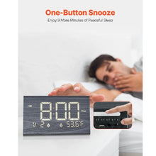 Digital Alarm Clock Wooden Desk Clock with Dual Alarm USB Charger Snooze Night Light (Black)