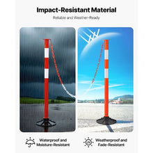 34" Traffic Delineator Posts 4 Pack with Weighted Base Reflective Strips & Chain Red for Construction and Parking Lots
