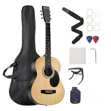39 Inch Dreadnought Acoustic Guitar Bundle with Gig Bag Tuner Capo & Accessories (Natural)