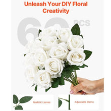 White Roses Realistic Bouquet for Xmas Home Decor Artificial Flowers JNR-WHITE-060 (60 PCS)