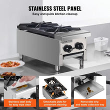 Commercial 2-Burner Gas Stove 56,000 BTU Propane/Natural Gas Countertop Range Stainless Steel