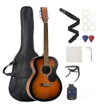 40 Inch Dreadnought Acoustic Guitar Bundle with Gig Bag Tuner Capo & Accessories (Sunburst)