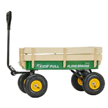 39" Kids Pull-Along Wagon with Wooden Panels Green for Kids