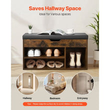 Entryway Shoe Bench 31.7 x 12.0 x 17.5 Inch with Lift Top Storage 300lbs Capacity Cushion Seat & 3 Cabinets (Brown + Black)