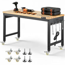 48-Inch Adjustable Workbench 2000 LBS Capacity Oak Wood Top Power Outlet Wheels & Pegboard