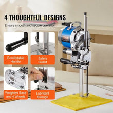750W High-Speed Fabric Cutter with 9.8" Alloy Steel Blade & Automatic Knife Sharpening for Multi-Layer Cloth & Leather