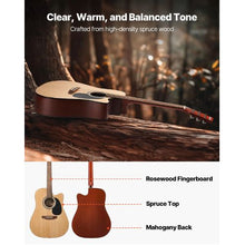 41 Inch Cutaway Acoustic Guitar Bundle with Gig Bag Tuner Capo & Accessories (Natural)