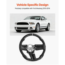 Ford Mustang Steering Wheel 2010–2014 Carbon Fiber Flat-Bottom Design Non-Slip Leather Grip (Black)