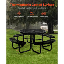 Outdoor Picnic Table Set 46" Round Patio Table with Benches Heavy-Duty Steel Umbrella Hole, Weather-Resistant (Black)