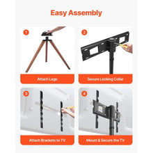 40-65" Tripod Easel TV Stand 18° Left-Right Rotation Portable with Oak Wood Legs for Studio, Home & Office (Three Brackets), No Tray