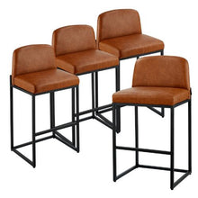 27-Inch Modern Bar Stool Set of 4 with Backrest Metal Legs Easy Assembly Armless Bar Chair for Bar and Cafe (Brown)