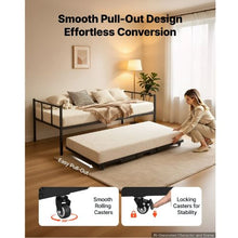 Twin Metal Daybed with Pop-Up Trundle Space-Saving Heavy-Duty Frame 2 Lockable Casters (Black)