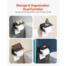 Stainless Steel Toilet Paper Holder with Shelf (Matte Black)