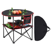 Folding Camping Table – Portable Waterproof Picnic Table with Cup Holders & Carry Bag (Black)