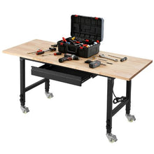 60-Inch Adjustable Workbench 2000 LBS Capacity 60 x 24-Inch Oak Top Drawer & Power Outlets